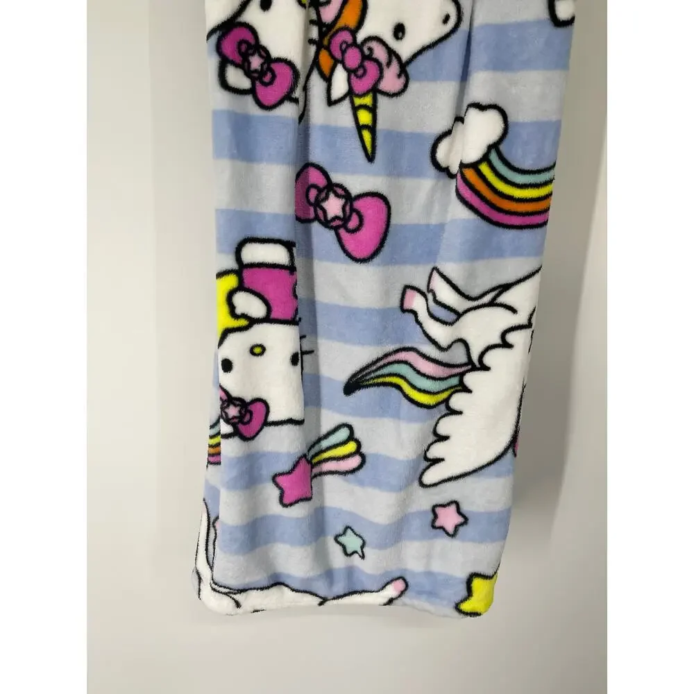 Hello Kitty Plush Throw Blanket 50 x 70 Unicorn Rainbow Blue Stripe Sanrio NEW